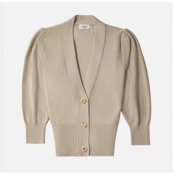 The Reset R Label The Babe Cardigan Sweater Crop V-Neck Minimalist Classic - Picture 1 of 16